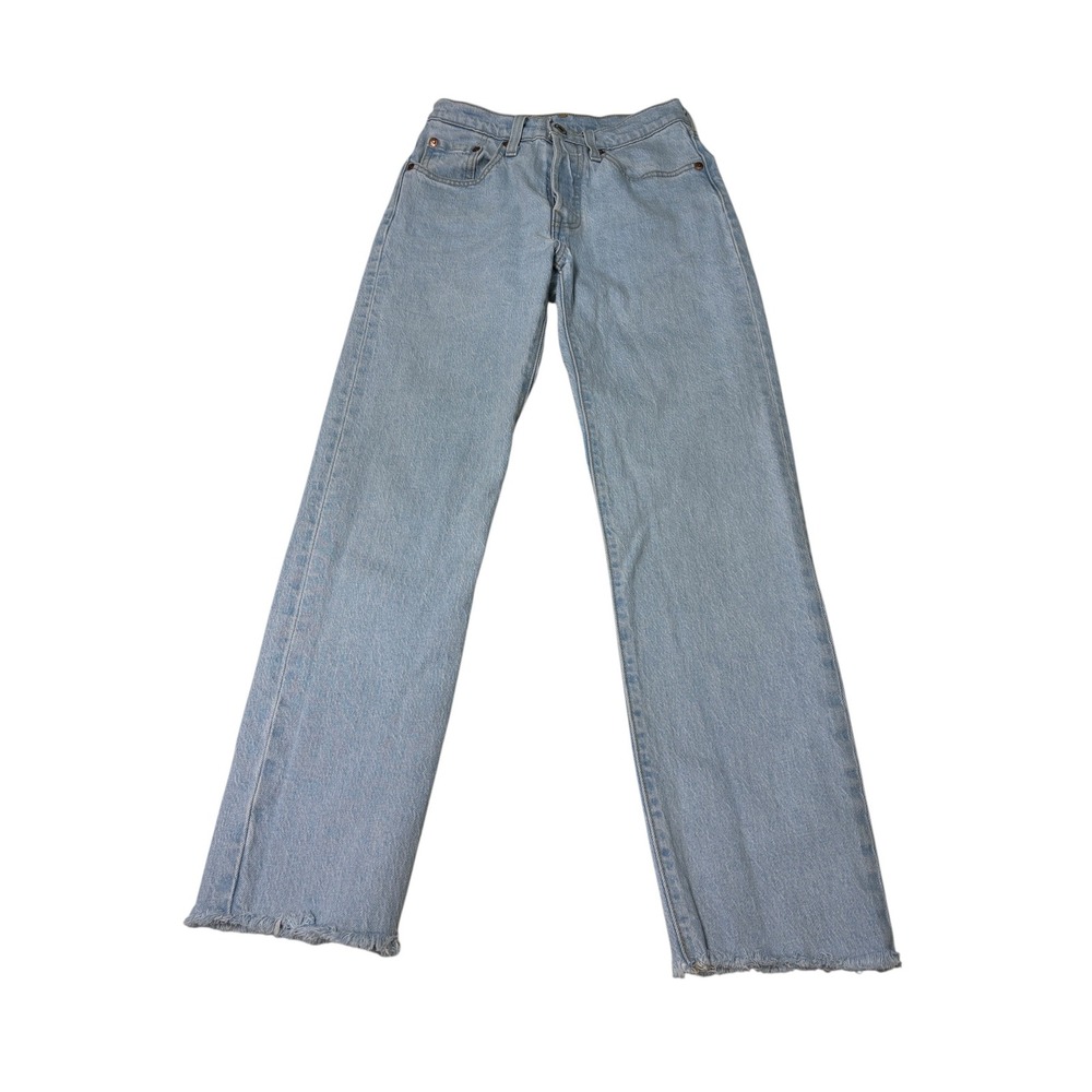 Levis Premium Big E 501 Original Straight Leg Jeans Light Wash Raw Hem W24 L26